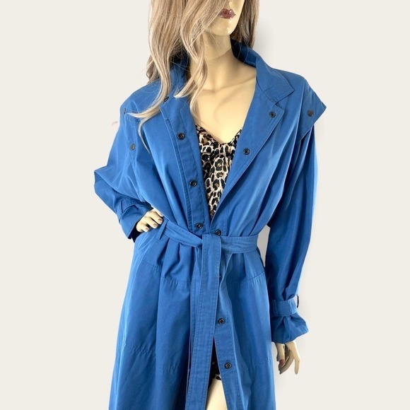 80s Vintage Trench Coat Size L Blue - Picture 2 of 10